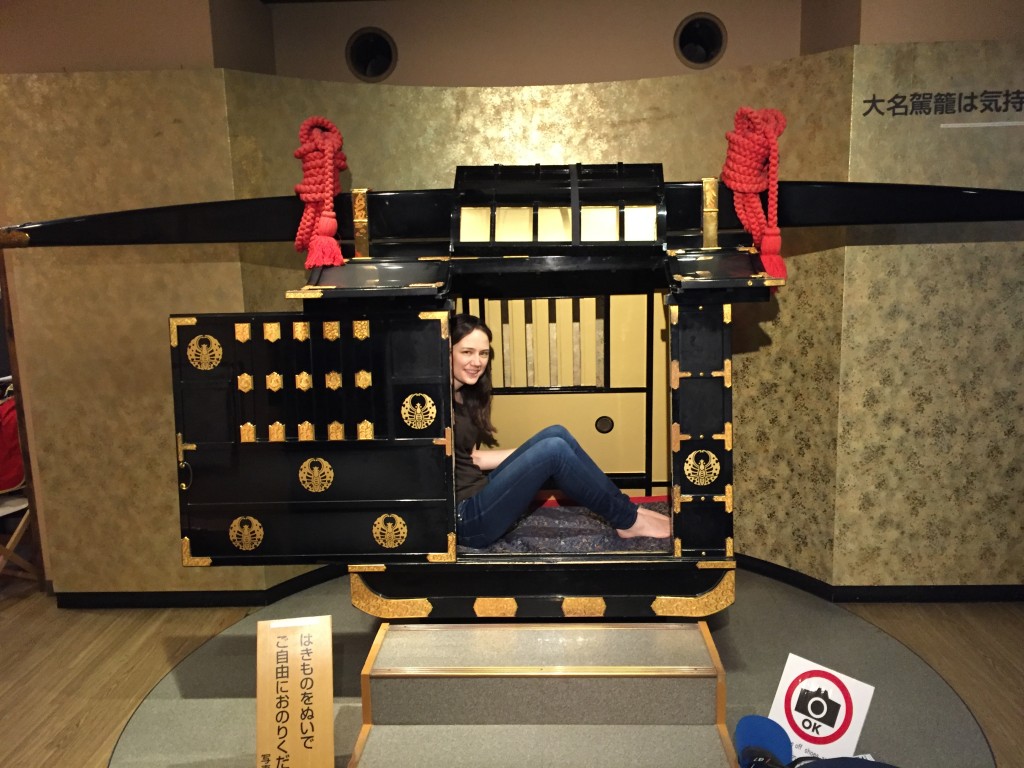 Testing out the Palanquin at Okayama Castle