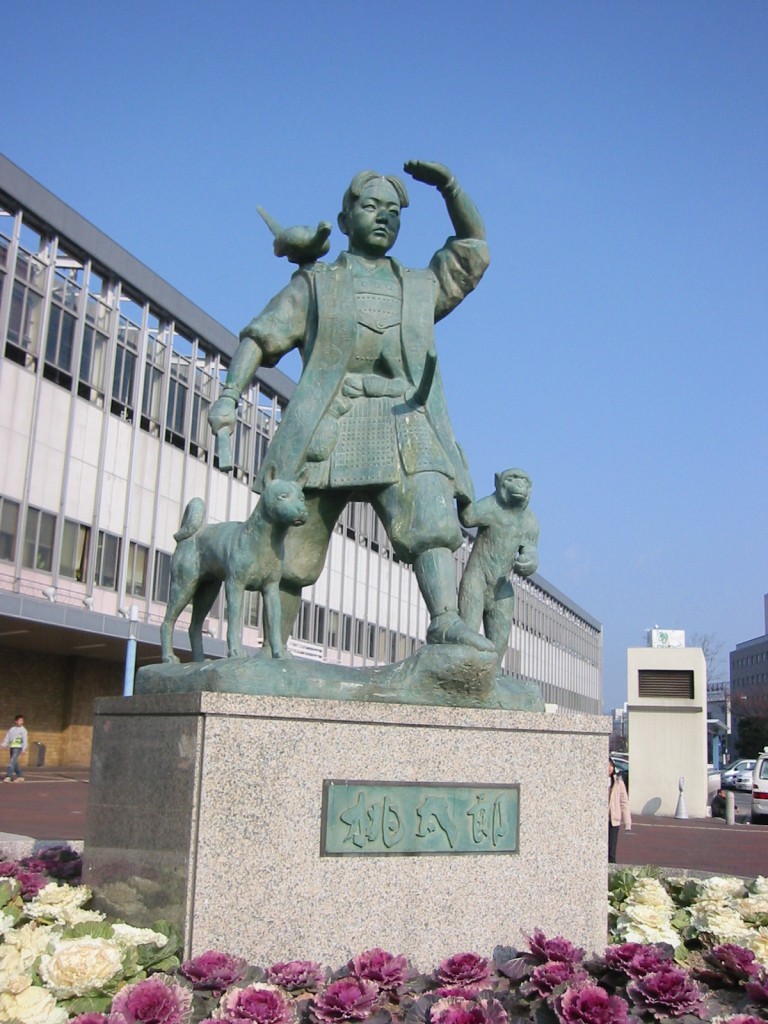 The Momotaro statue outside of Okayama station