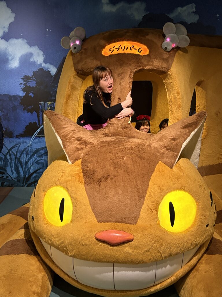 Finally getting to spend time inside the Cat Bus from Totoro at Ghibli Park
